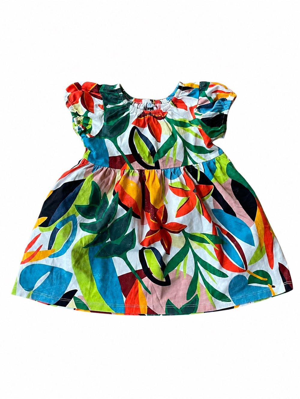 NWT Tea Collection Puff Sleeve Empire Dress Tropical Parakeet Tropicália 2T Girl